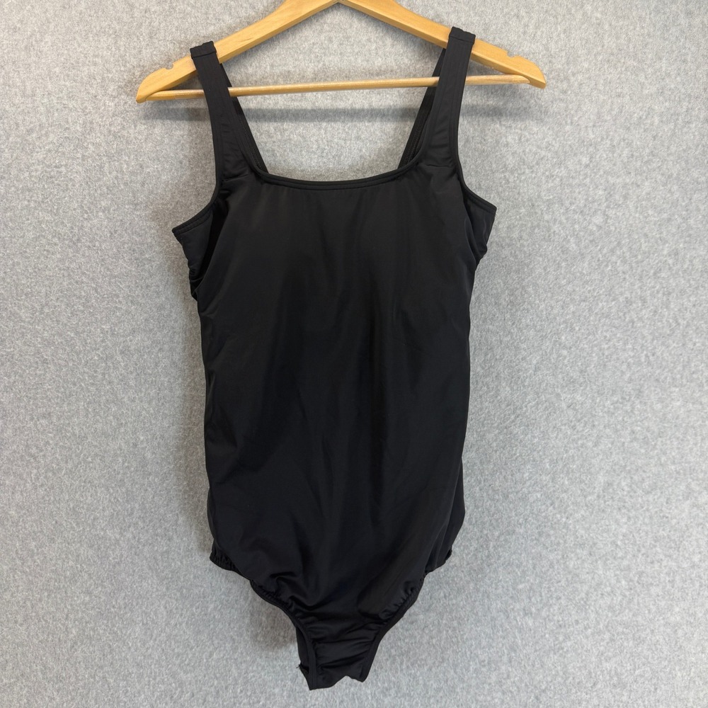 Lands' End Swimsuit Swim One Piece Black Square Neck Built In Bra Womens Size 12